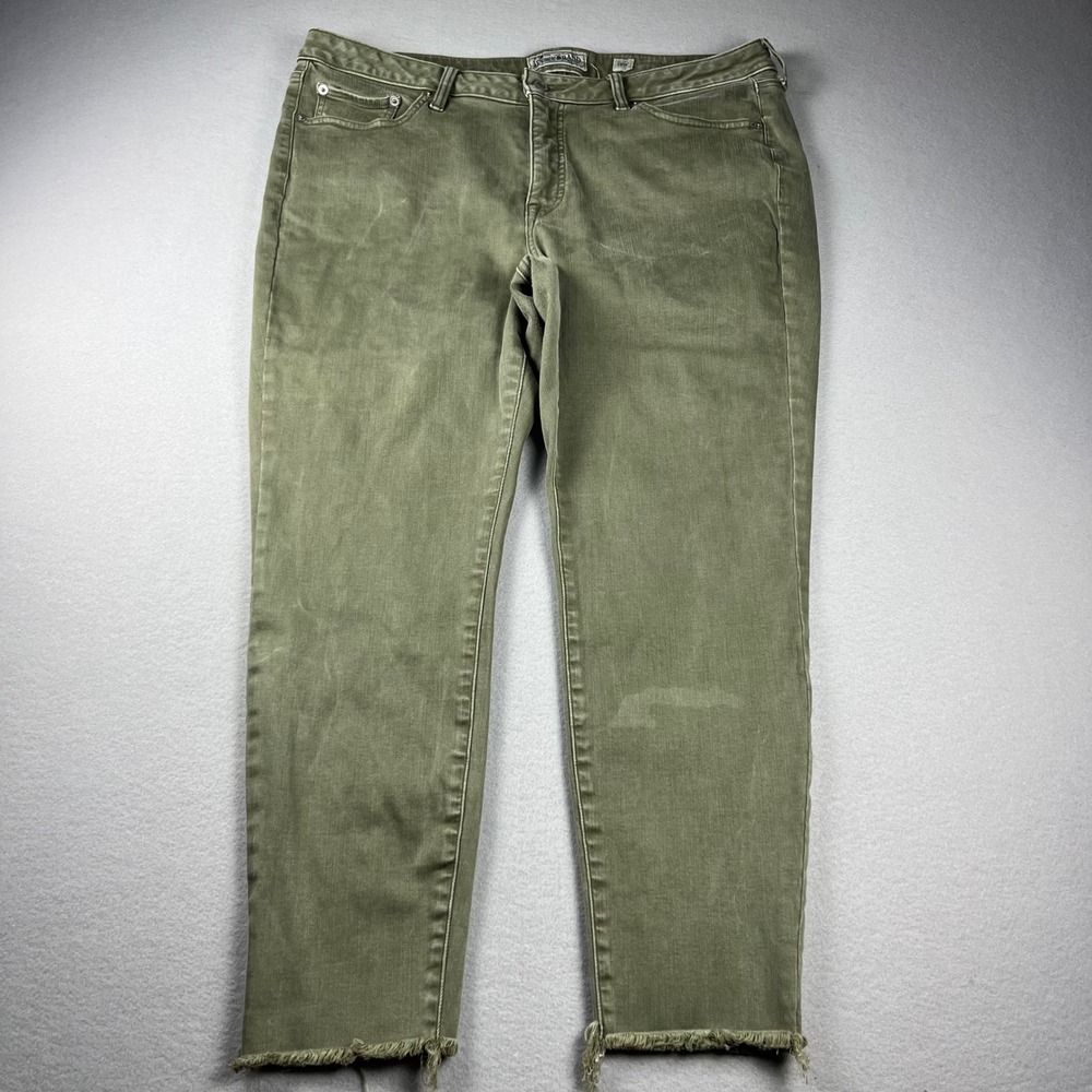 Lucky Brand Womens 18W Olive Green Skinny Jeans Raw Hem Stretch Denim Pants